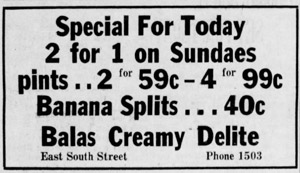 Balas Creamy Delite, 1956 ad