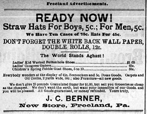 John C. Berner's General Store, 1888 ad