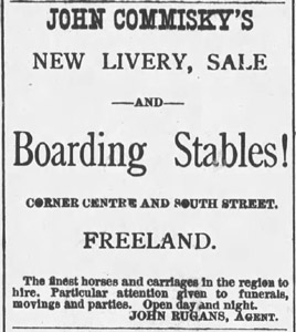John Commisky's new livery ad, 1884