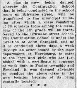 Continuation School at Schwabe St. school, 1922