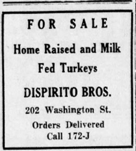 DiSpirito turkeys ad, 1938