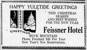 Feissner's Hotel, Buck Mountain, 1945 ad