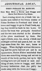 Horse and buggy stolen from Fisher Brothers Livery, 1887