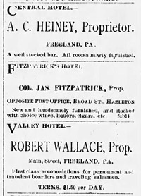 Valley Hotel ad, 1883