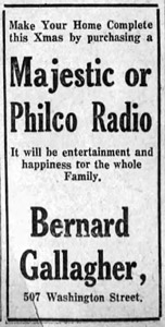 Bernard Gallagher, 1930 radio ad