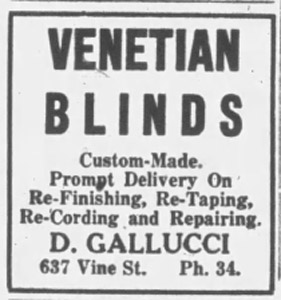 Galluci Venetian blinds ad, 1947