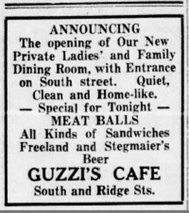 Guzzi's Cafe ad, 1938