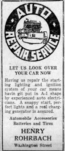 Rohrbach Auto Repair Service, 1925 ad