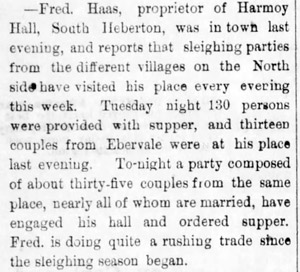 Sleighing parties at Harmony Hall, 1882