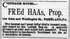 Cottage Hotel ad, 1884