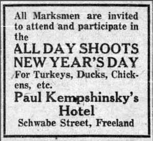 Paul Kempshinsky Hotel shooting day ad, 1922