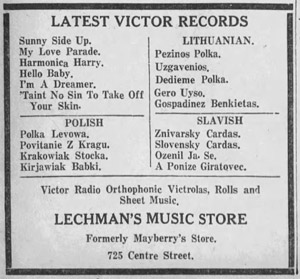 Lechman's Music Store, 1930 ad