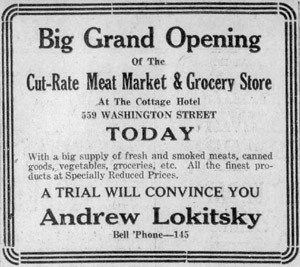 Lokitsky Meat Market ad, 1922