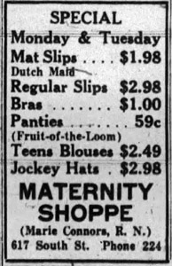 Maternity Shoppe, 1950 ad