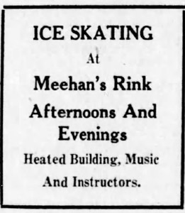 Ad for ice skating at Meehan’s Rink, 1936