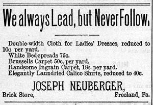 Joseph Neuberger's ad, 1888