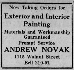 Andrew Novak, painter, 1925 ad