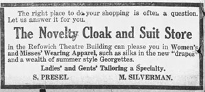 Novelty Cloak and Suite Store, 1919 ad