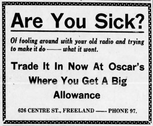 Oscar's Appliances ad, 1947