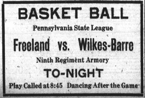 Freeland plays Wilkes-Barre at the Armory, Jan. 1917