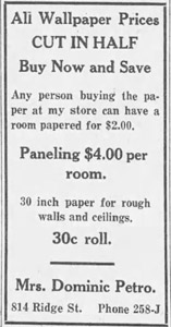 Petro wallpaper store, 1931 ad