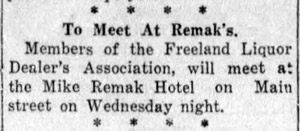 Freeland Liquor Dealers Assn. meeting announcement, 1940