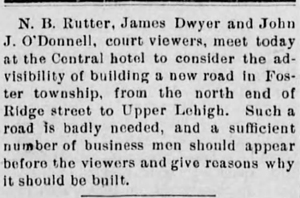 1898 proposal for an alternate Freeland-Upper Lehigh road