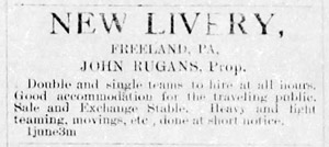 John Rugans new livery ad, 1885