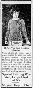 Shigo's Dept. Store yarn ad, 1922