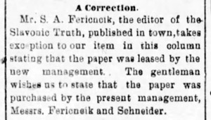 Slavonic Truth editor notice, 1900
