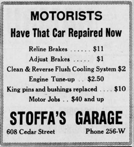 Stoffa's Garage, 1948 ad