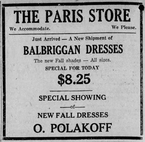 O. Polakoff's The Paris Store, 1925 ad
