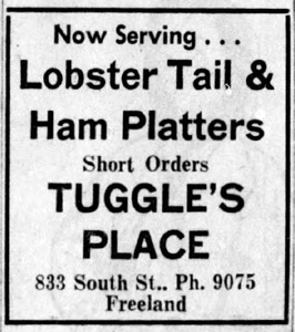 Tuggle's Place ad, 1957