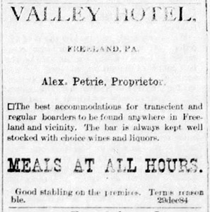 Valley Hotel ad, 1885