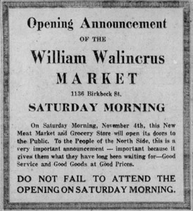 Walincrus Grocery opening ad, 1922