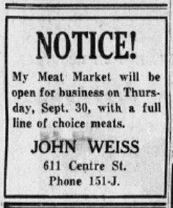 Weiss Meat Market, 1948 ad