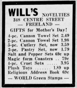 Will's Novelties, 1956 ad