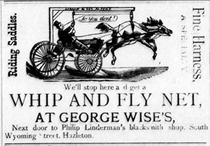 George Wise harnesses and saddles, Hazleton, 1886 ad