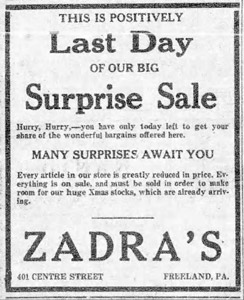 Zadra's, 1936 ad