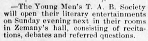 Young Men's T.A.B. Society meeting, 1890