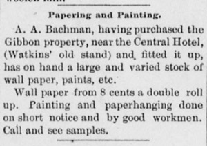 Bachman opens paint and wallpaper business, 1893