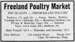 Freeland Poultry Market, 1953 ad