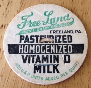 Freeland dairy bottlecap label