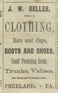 Belles Clothing Store ad, 1882
