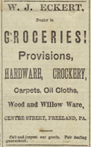 W. J. Eckert grocery store ad, 1882