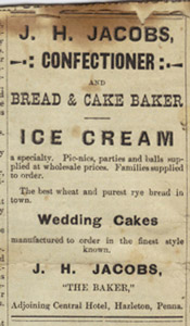 J. H. Jacobs, confectioner and baker, 1882 ad