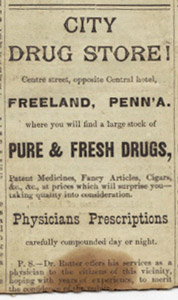 Rutter's City Drug Store, 1882 ad