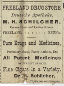 Schilcher drug store, cigars for sale, 1882 ad