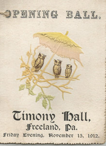 Tigers Club Ball at Timony Hall program, 1912