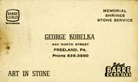 George Kobelka's business card
